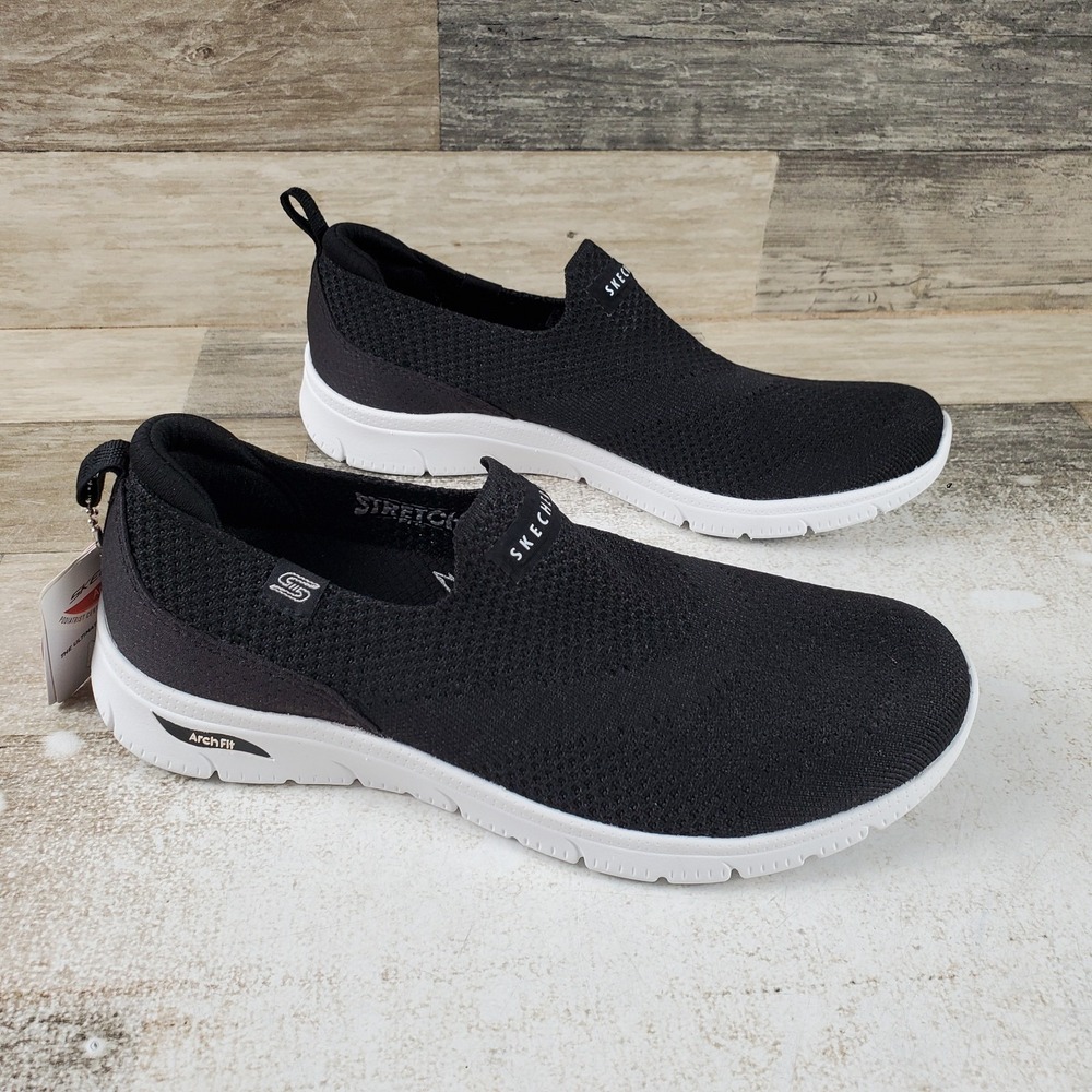 Skechers Arch Fit Refine 2.0 Cascade Womens Shoes Sz 6 Black & White Slip On